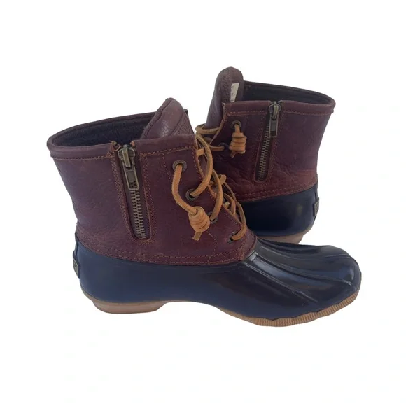 Sperry Saltwater Women's Brown Leather Rubber Zip Up Duck Boots - Picture 7 of 9
